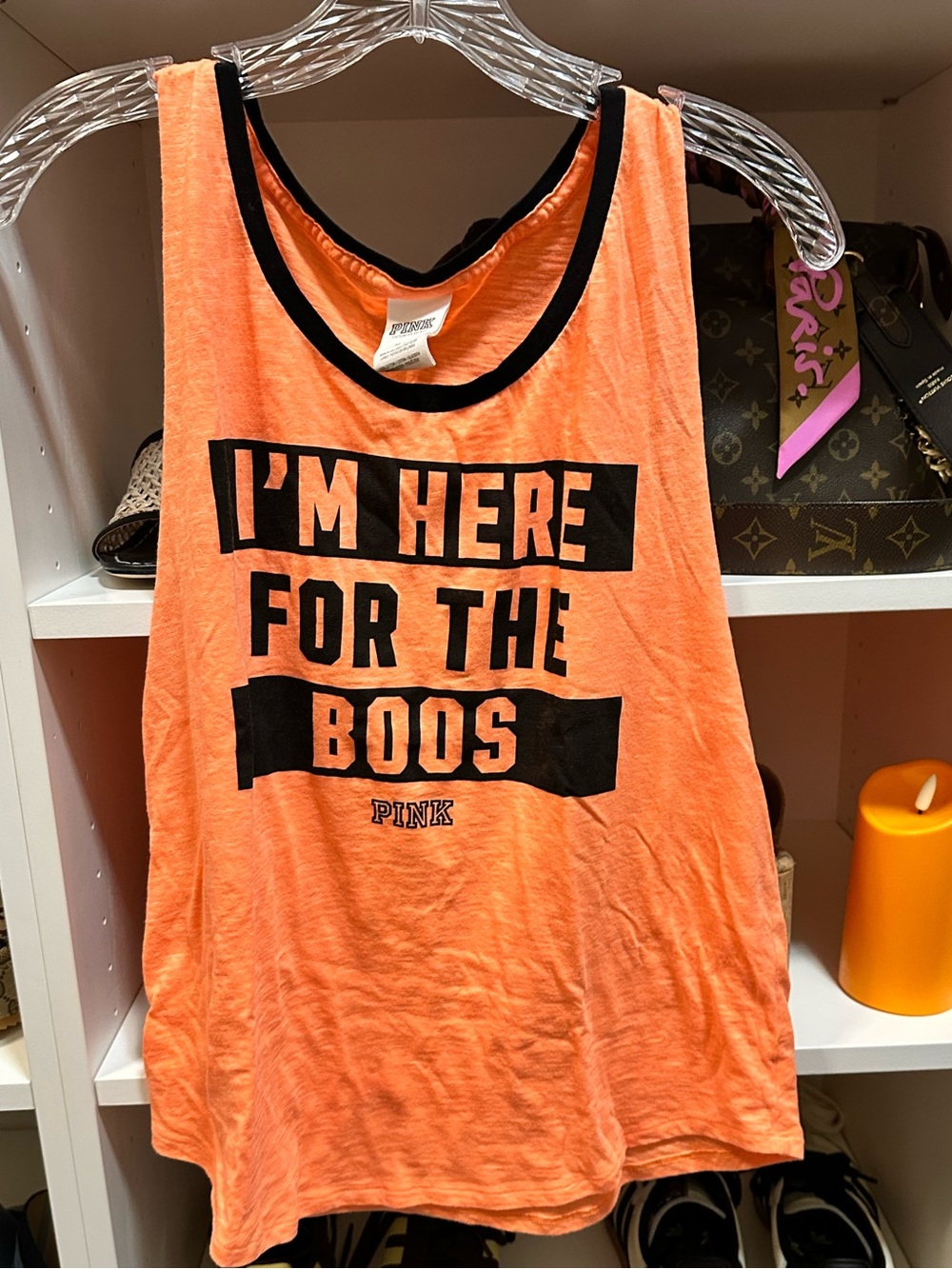 NWOT PINK Victoria’s Secret I’m Here For The Boos soft workout tank size M